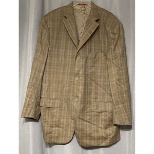Isaia Napoli Jacket Mens 3Button SportCoat 140s Wool Brown Plaid 56IT US46 Flaws